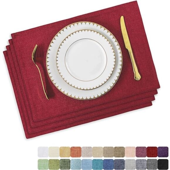 Home Brilliant Cloth Placemats Set of 4 Red Linen Placemats for Dinner Heat - Picture 1 of 7